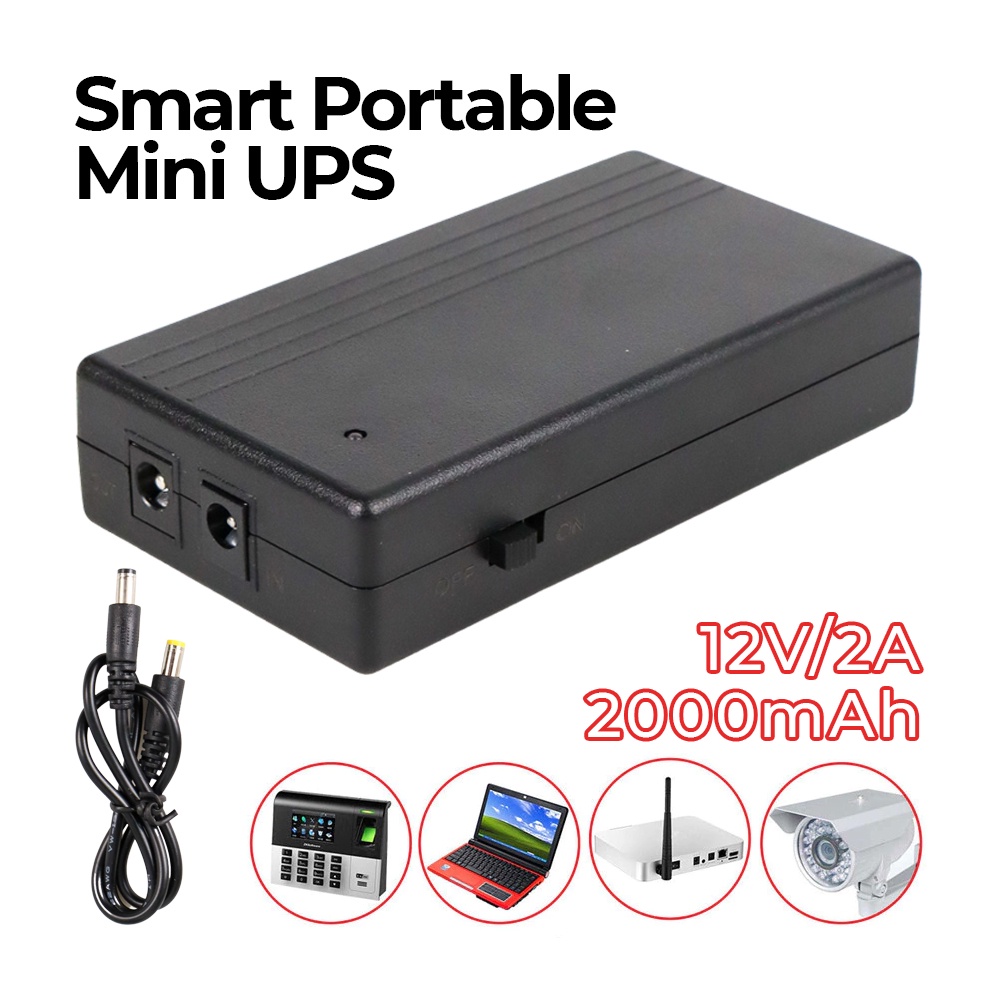 Smart Portable Mini UPS 12V/2A 2000mAh - UPS1202A - Black