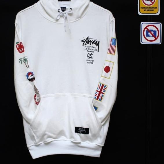 jaket sweater stussy Brooklyn putih premium/sweater hoodie pria murah - Hitam, L