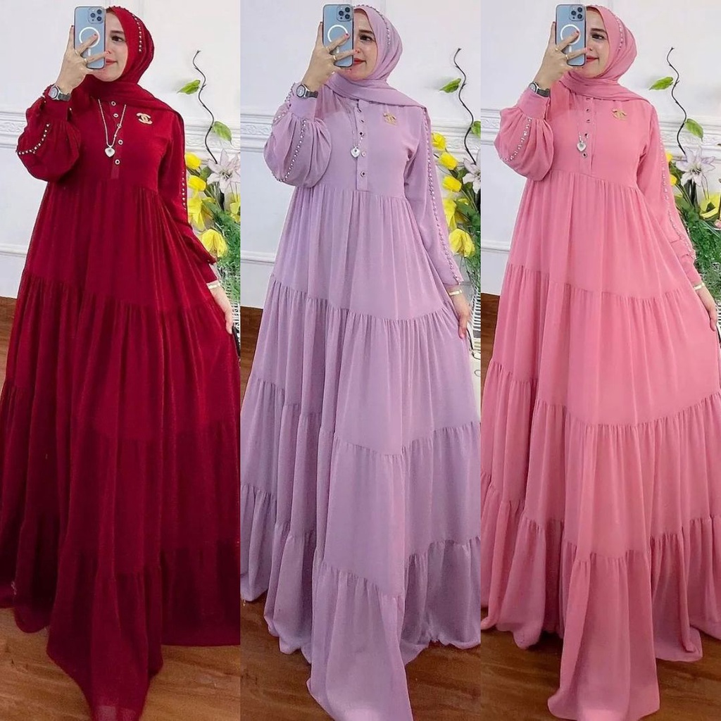 Gamis Serena Maxy Ceruty Import Kekinian Dress Wanita Dewasa Viral Polos Kondangan Mewah Elegan 2022