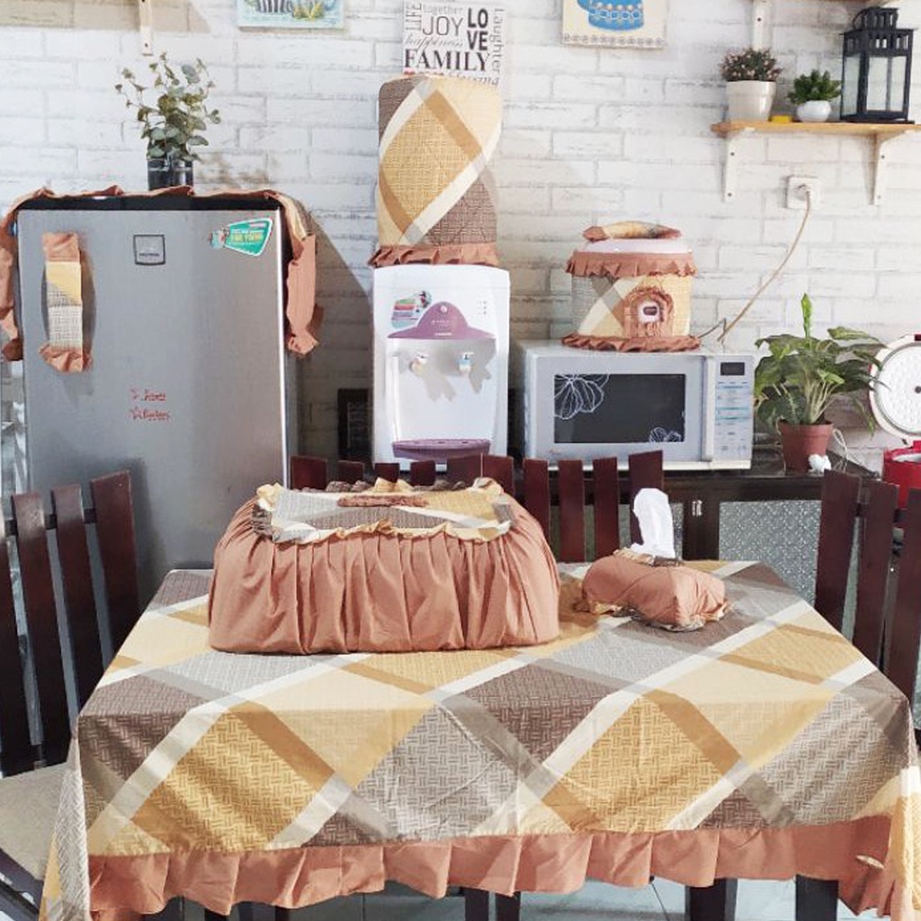 [✅COD] Kitchen Set (Isi 8 Pcs) Taplak Meja Makan Sarung Saji Galon Kulkas Mejikom Tisu Dekorasi Dapur Perlengkapan Rumah