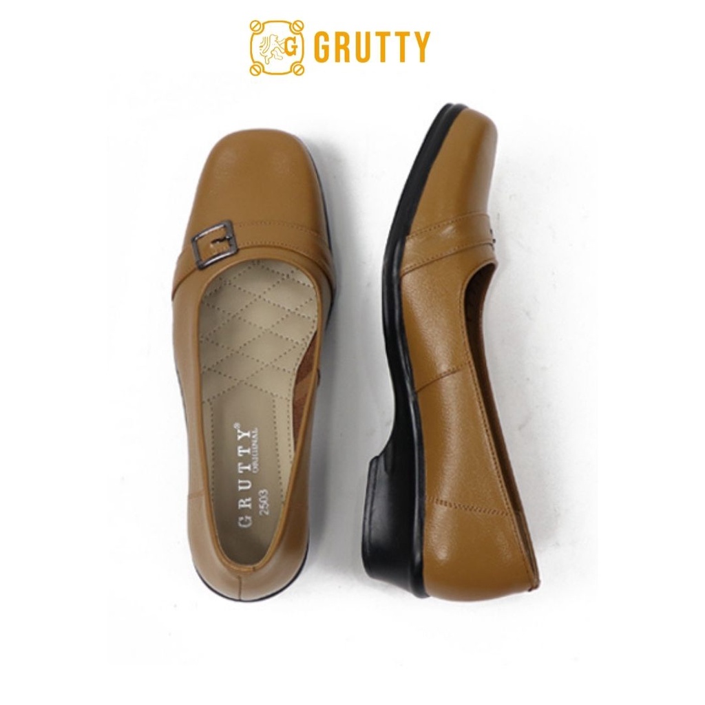 Grutty Sepatu Wanita Kerja Asli Kulit Pantofel Wanita Ready Big Size Warna Camel