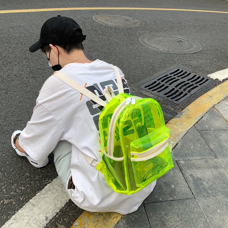 Sera In Wind Dazzling Transparan Ransel Wanita Niche All-Match LED Schoolbag Pria Keren Jalan Ransel PVC Tas Wanita Pasang