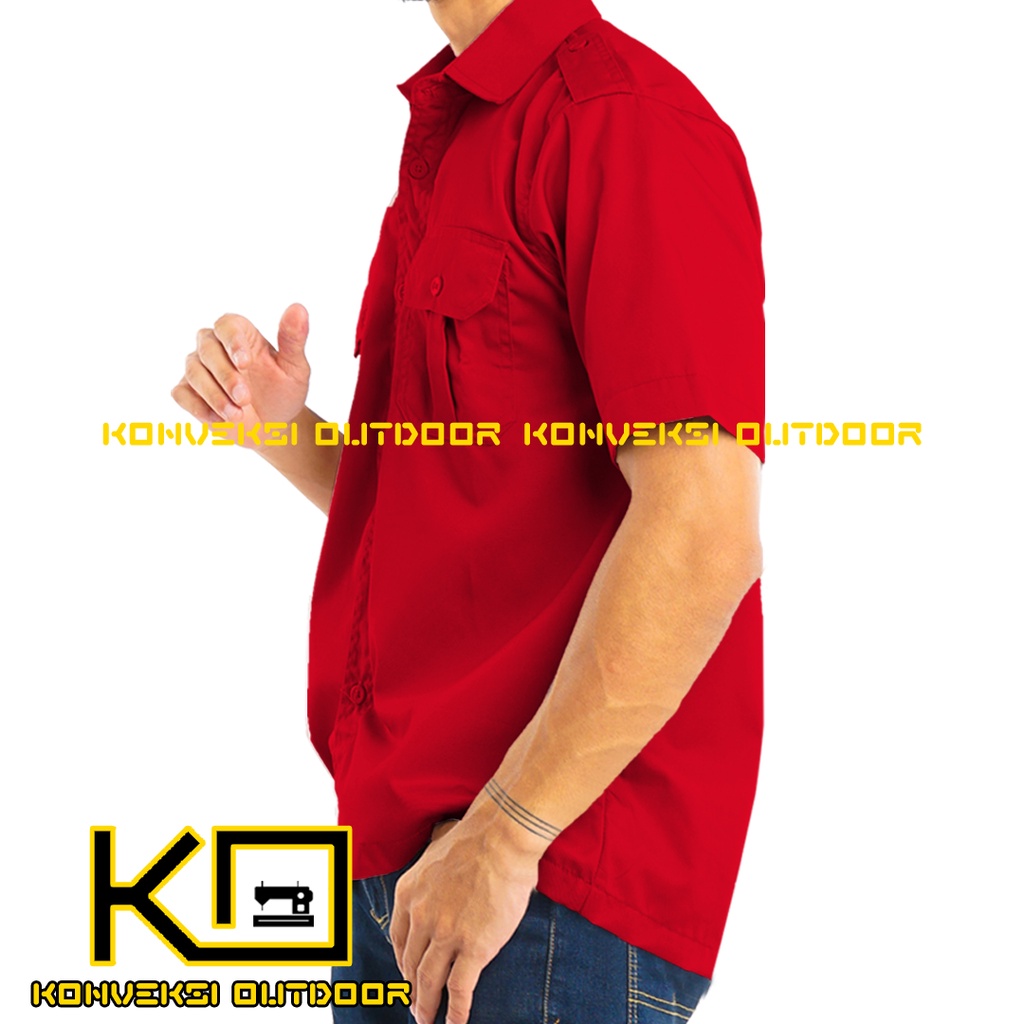 BAJU KEMEJA PDL OUTDOOR INDOOR LENGAN PENDEK - Kemeja Lapangan Seragam Kerja Kantor Group Cargo Gunung Taktikal Comunitas Kemeja Dinas PDH PNS Safari Satpam Security Keamanan American Amerika Paspampres Partai Prabowo - Warna Merah Konveksi Outdoor