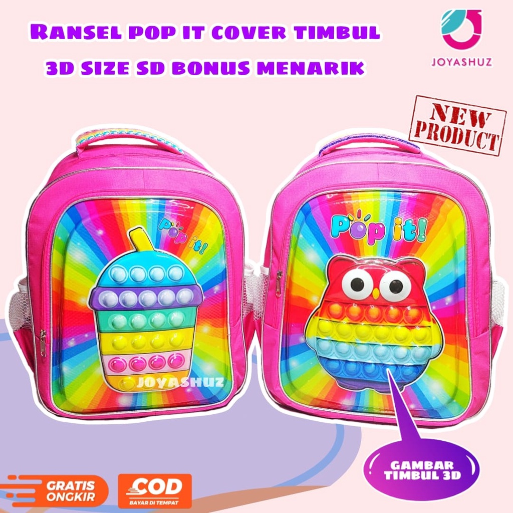 Tas Anak Perempuan 3D SD -  Ransel Karakter Pop IT - Tas Anak POP IT - Ransel Anak Perempuam POP IT - Tas Anak Gratis Hadiah - Ransel POP IT - Tas Anak Gemas - POP IT - Ransel Gemas