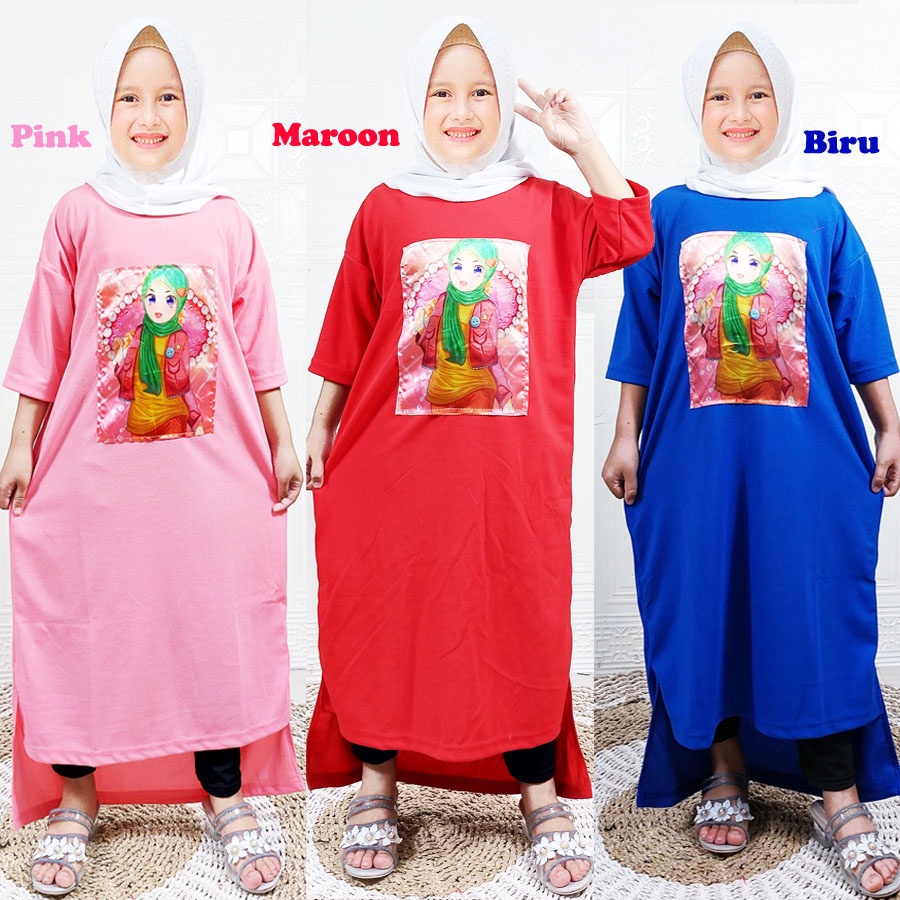 OVERSIZE VIRAL KEKINIAN SLEBEW ANAK  2-13tahun MANIS BERHIJAB LONG DRESS GL FASHION