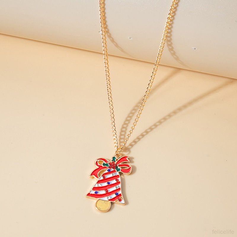 Kalung Dengan Liontin Kartun Rusa Snowman Bell Natal