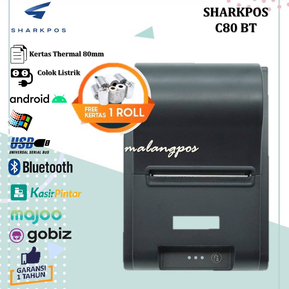 PRINTER THERMAL BLUETOOTH SHARKPOS C80BT RJ11