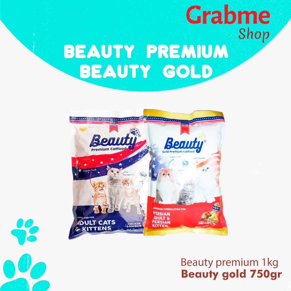 Makanan Kucing kering BEAUTY Premium 800gr - 1kg &amp; BEAUTY Gold 750gr Adult dan Kitten