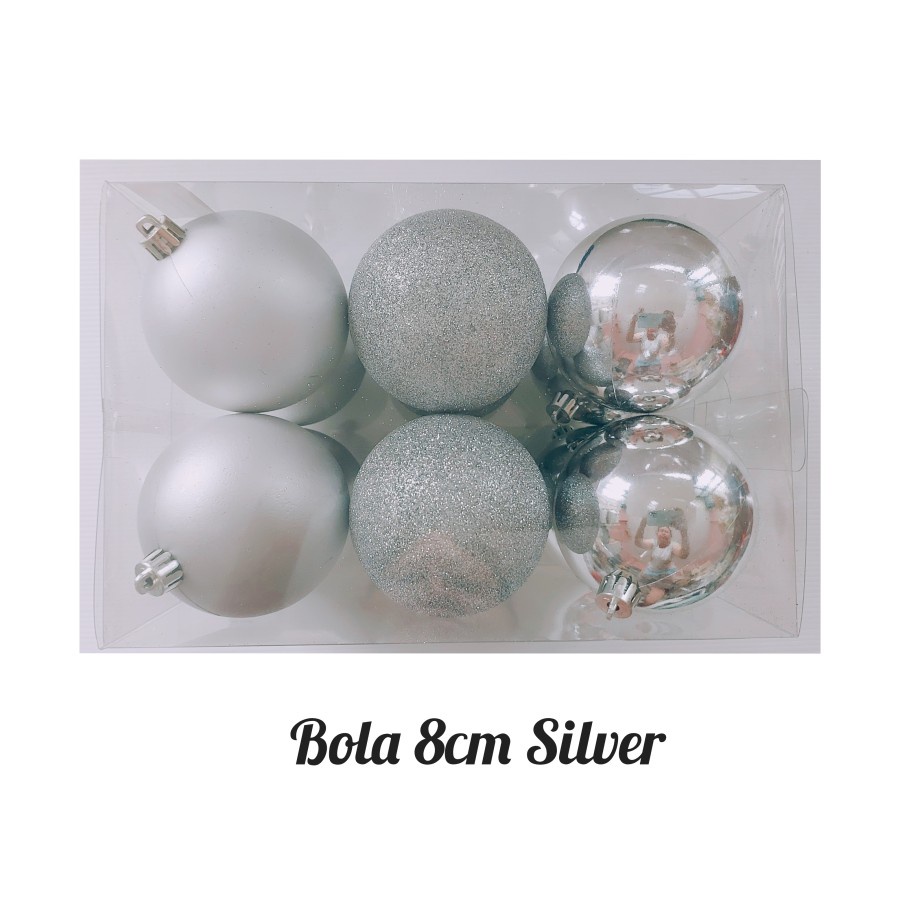 Bola Natal - Bola Natal Silver 8cm isi 12 pcs