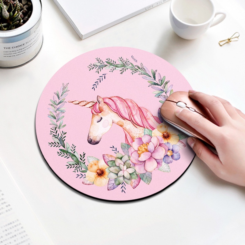 Mouse Pad Alas Mousepad Bundar Bulat Laptop Macbook Asus HP Lenovo IPad Tablet Gaming Anti Slip Geser Lentur Waterproof Tahan Air Gambar Unicorn Cat Rabbit Bear Motif Karakter Lucu Cute Warna Pink Blue Kuning Coklat Pastel Korean Style Murah