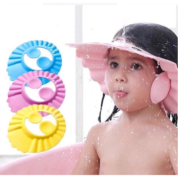 Topi Keramas Anak dengan Kancing Penutup Telinga Bahan Sponge/Baby SHOWER CAP 6-139