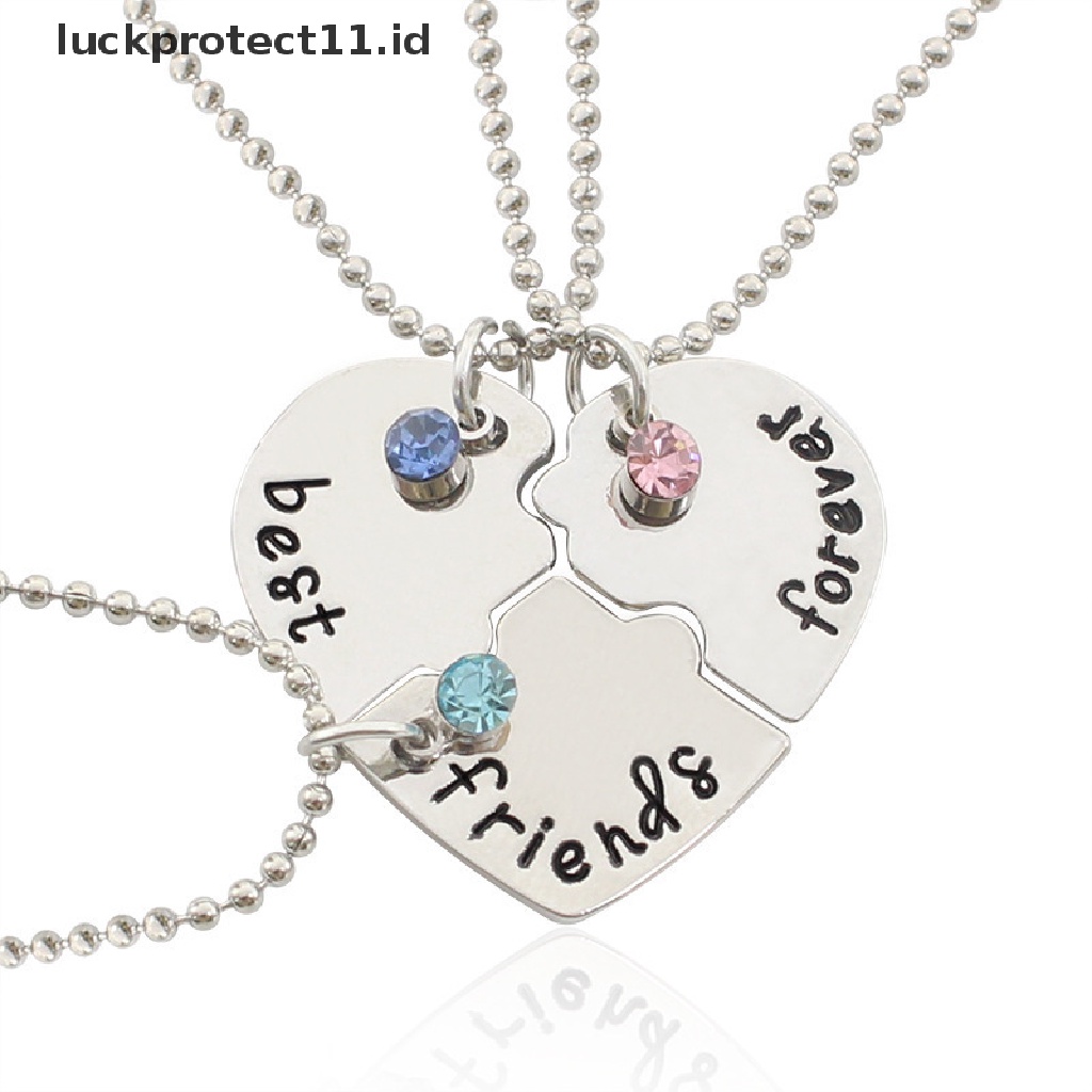 3pcs / Set Kalung Rantai Liontin Hati Motif Tulisan Best Friend Gaya Korea Untuk Wanita