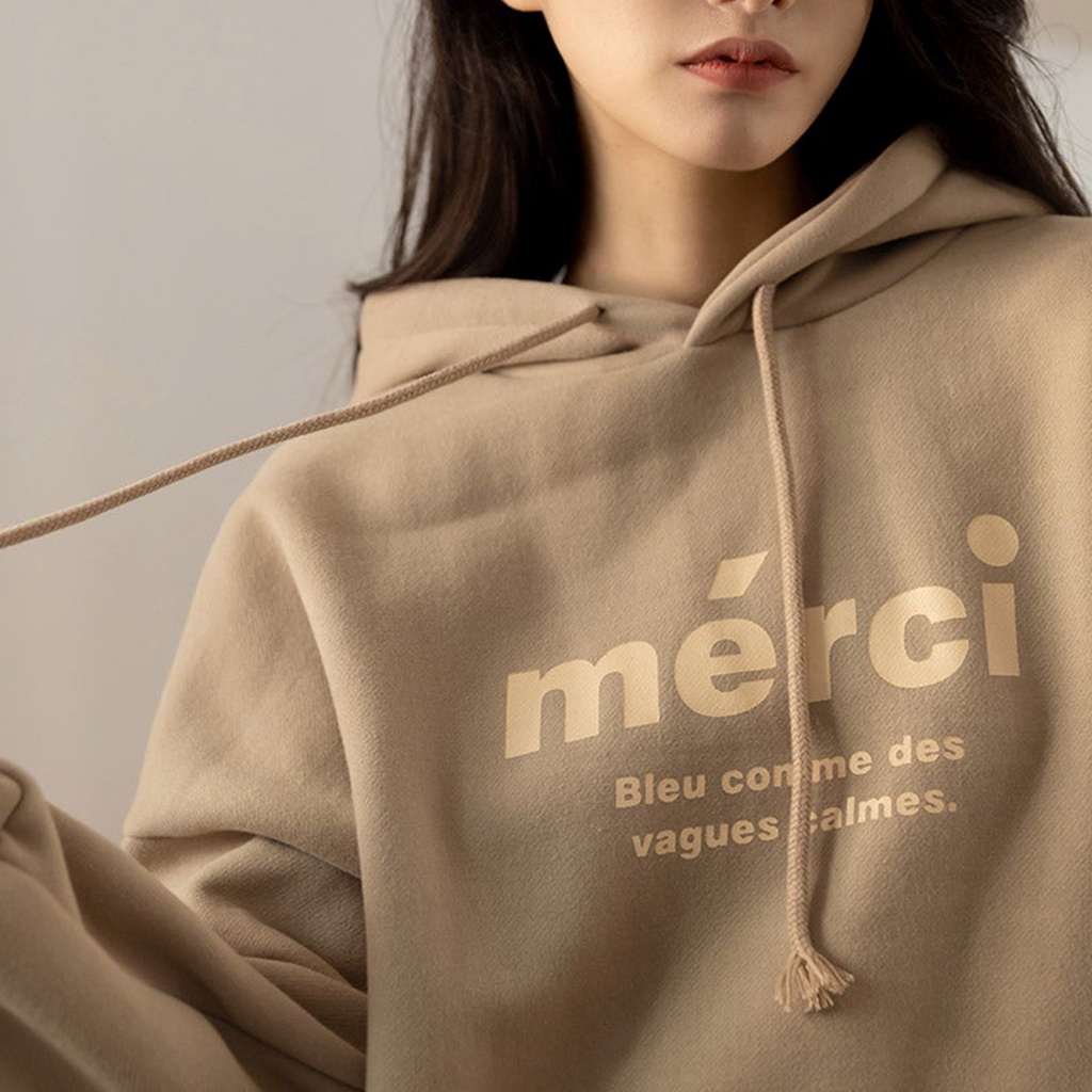 Hoodie Oversize Merci  Korean Style Sweatshirts Hoodie - Fleece - Size L - XL - XXL