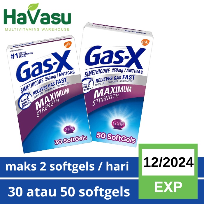 Gas-X Maximum Strength Maag Asam Lambung Relieves Bloating &amp; Gas Fast - 30 &amp; 50 Softgels