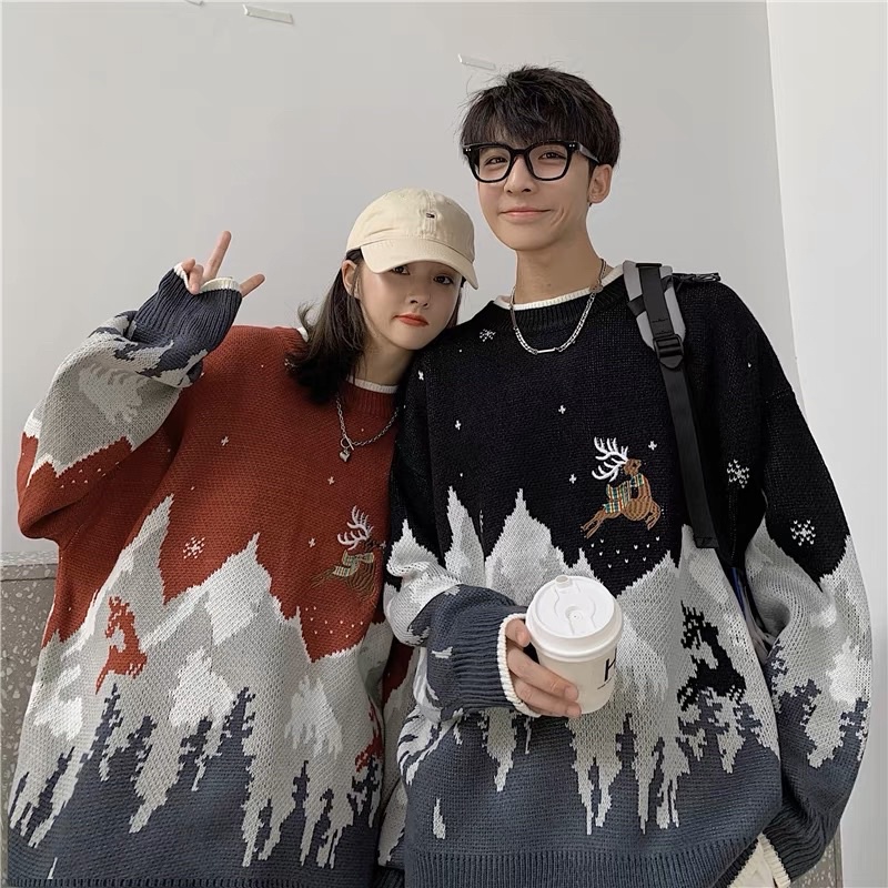 Sweater christmas baju rajut natal import unisex pria wanita hangat atasan winter cowok musim dingin autumn motif rusa rudolph couple