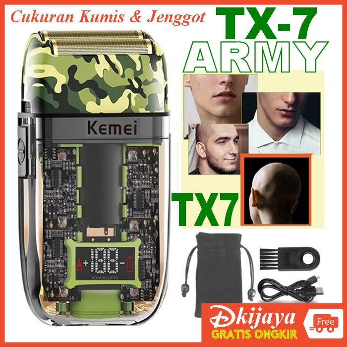 KEMEI TX7 ORIGINAL Alat Cukur Kumis Jenggot KM-TX7 ARMY SHAVER KMTX7