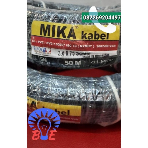 Kabel MIKA 2x0,75 NYMHY OVAL / GEPENG / PUTIH-HITAM - Putih