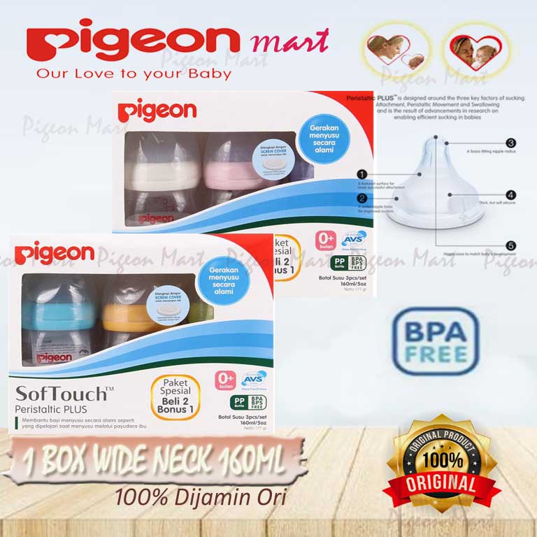 PIGEON BOTOL SUSU WIDE NECK PERISTALTIC PLUS / BOTOL PIGEON 160ML / NIPPLE PERISTALTIC PLUS / BOTOL 