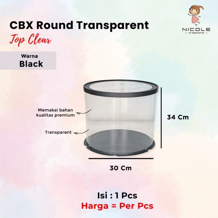 

Cake Box Top Clear Round Mika Transparant/ Packaging Kue 30x30x34 cm
