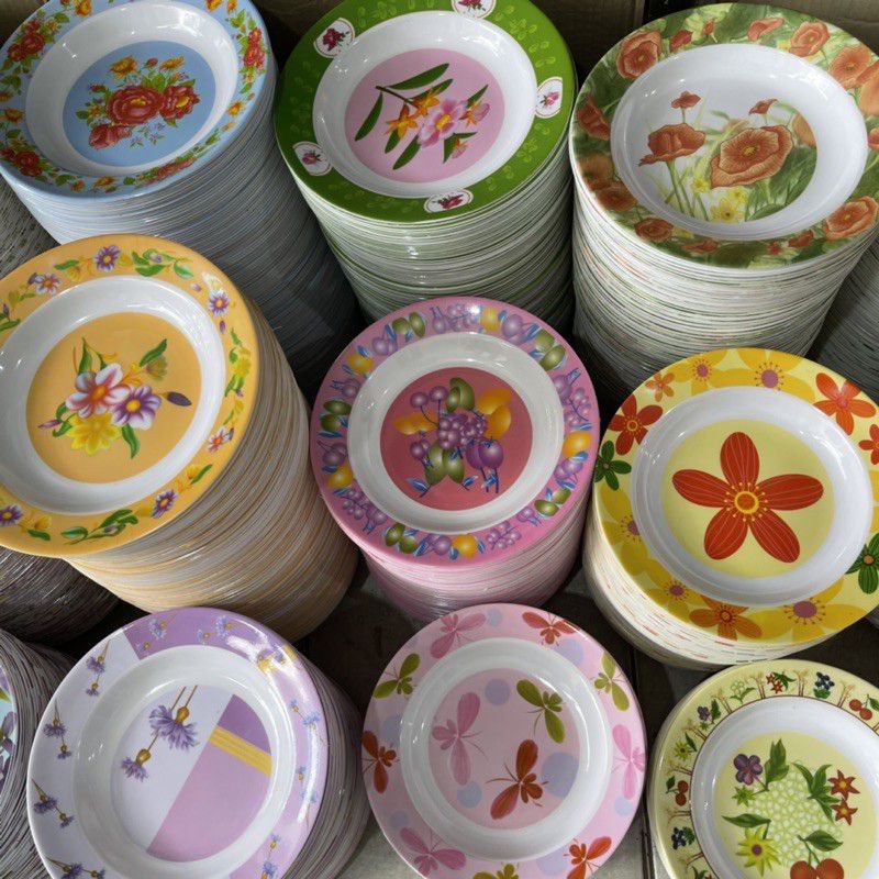 Piring makan plastik 23 cm semi melamine motif bunga