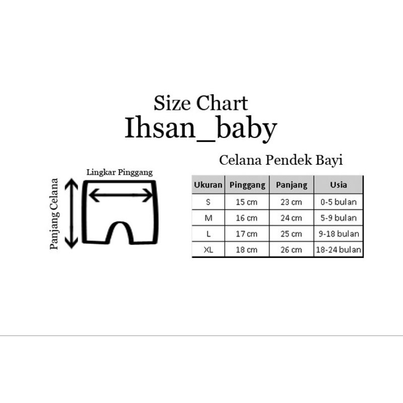 3 pcs celana pendek bayi putih motif ukuran S M L XL