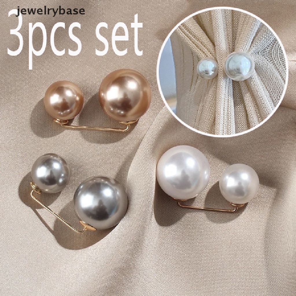 3pcs / Set Bros Pin Mutiara Besar Anti Pudar Untuk Pakaian