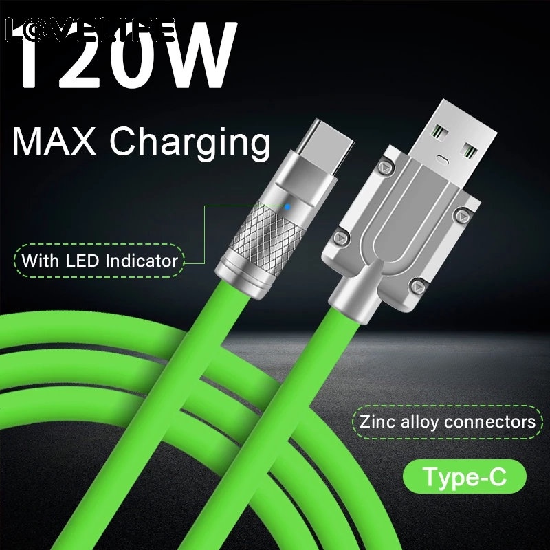 1pc Kabel Data / Charger USB Tipe-C Fast Charging 120W 6A Bahan Zinc Alloy