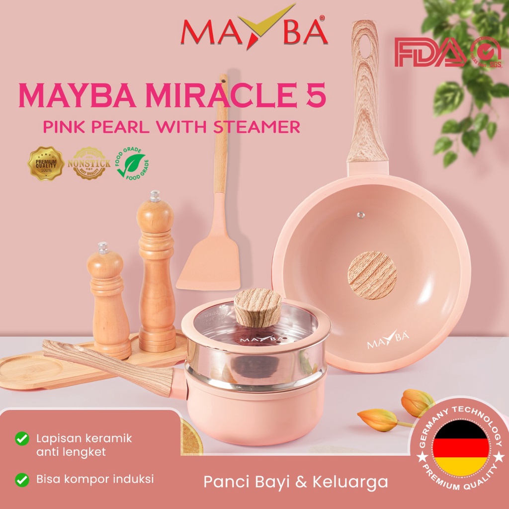 Panci Wajan SET PINK MIRACLE MAYBA Cookware Set ANTI LENGKET