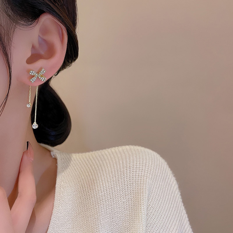 Anting Gantung Panjang Model Pita Dengan Rumbai Bahan silver 925 Untuk Wanita