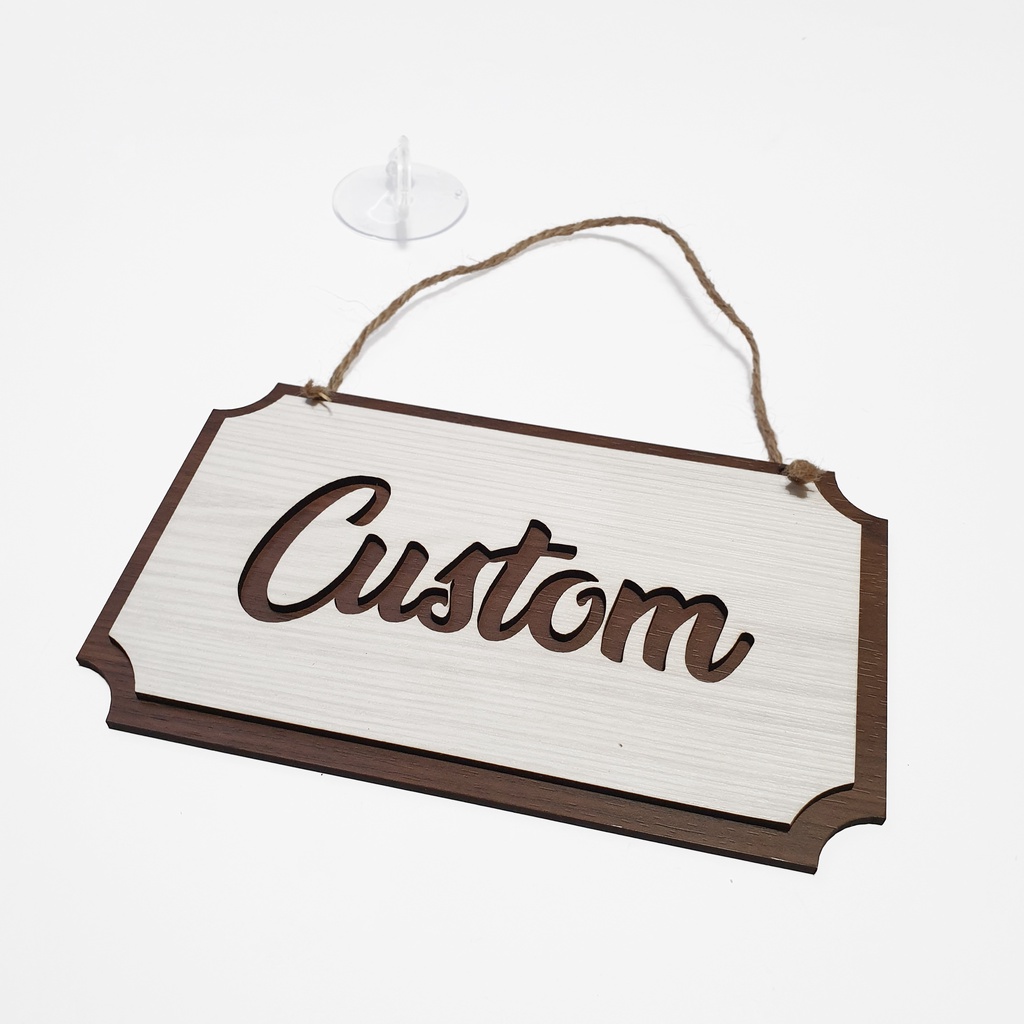 Gantungan Sign Cafe - SIGN CUSTOM KOTAK MEDIUM 30 x 17 CM - Sign Kayu + Kop Kaca