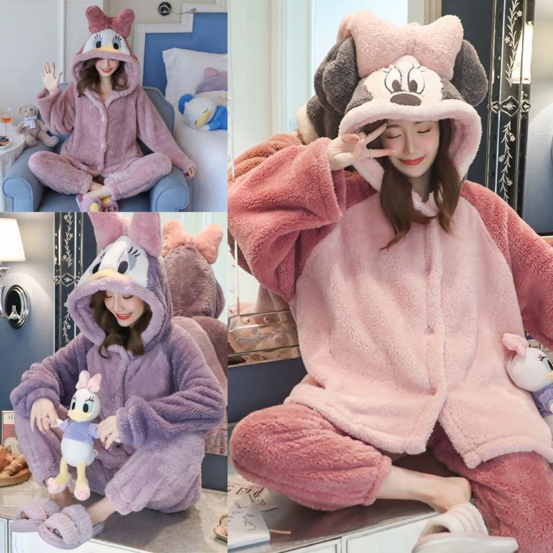 SETELAN PIYAMA SET PAKAIAN BAJU TIDUR HOODIE HODDIE WANITA DEWASA BULU BLUDRU PP IMPORT OVERSIZE STE