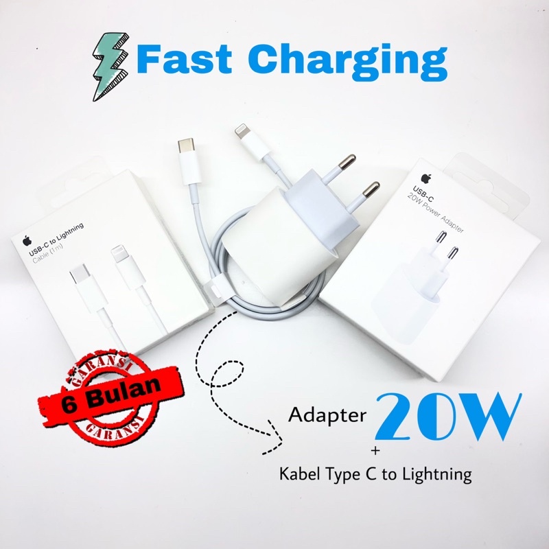 Charger Adapter / Kabel Charger IP 5W/12W/20W USB-C Fast Charging - Kabel Data / Kabel Charger  TYPE-C  to lightning fast charger 20W charger  USB Cable 1M USB kabel 2M Adapter 5W Adapter 12W Adapter 20W USB-C cable 1M USB-C 2M Cas