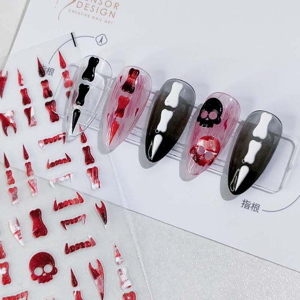 AUGUSTINA Agustina Kartun Stiker Kuku Fashion Diablo Gaya Manicure Aksesoris Tulang Beruang Nail Stickers