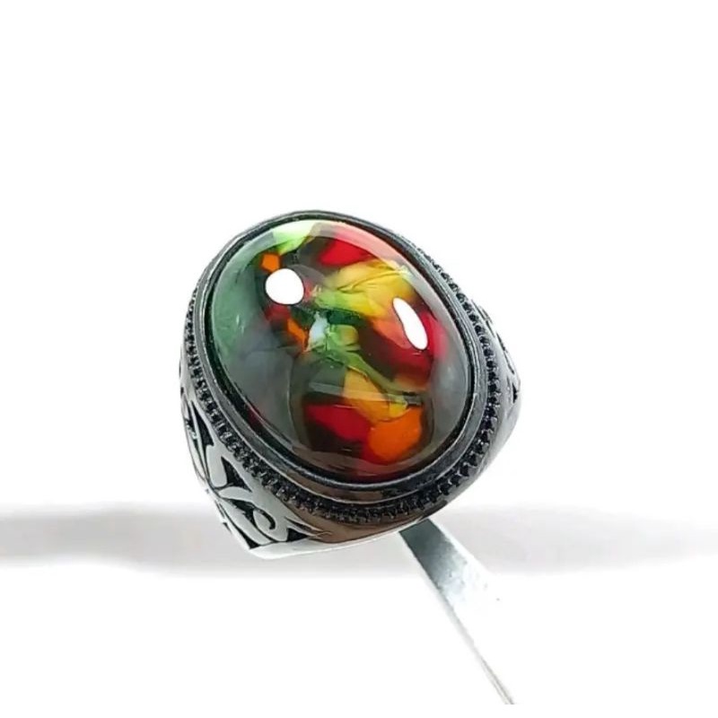 Cincin batu akik pancawarna crystal higt quality