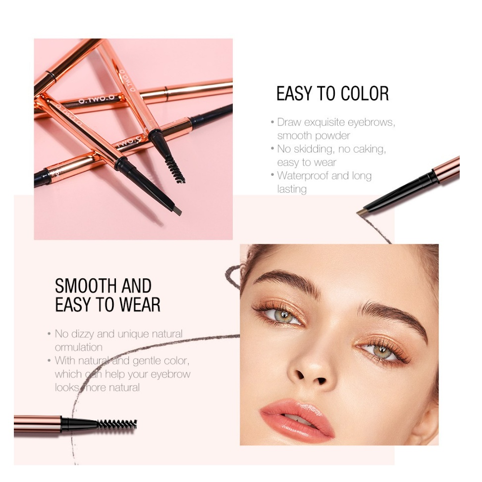 [100% ORIGINAL][READY]O.TWO.O 2 IN 1 Eyebrow Pencil  High Pigment Long Lasting Waterproof Brow Makeup Tahan AIR Tahan Lama