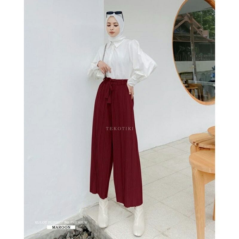 Celana Kulot plisket tali Prada premium bisa cod