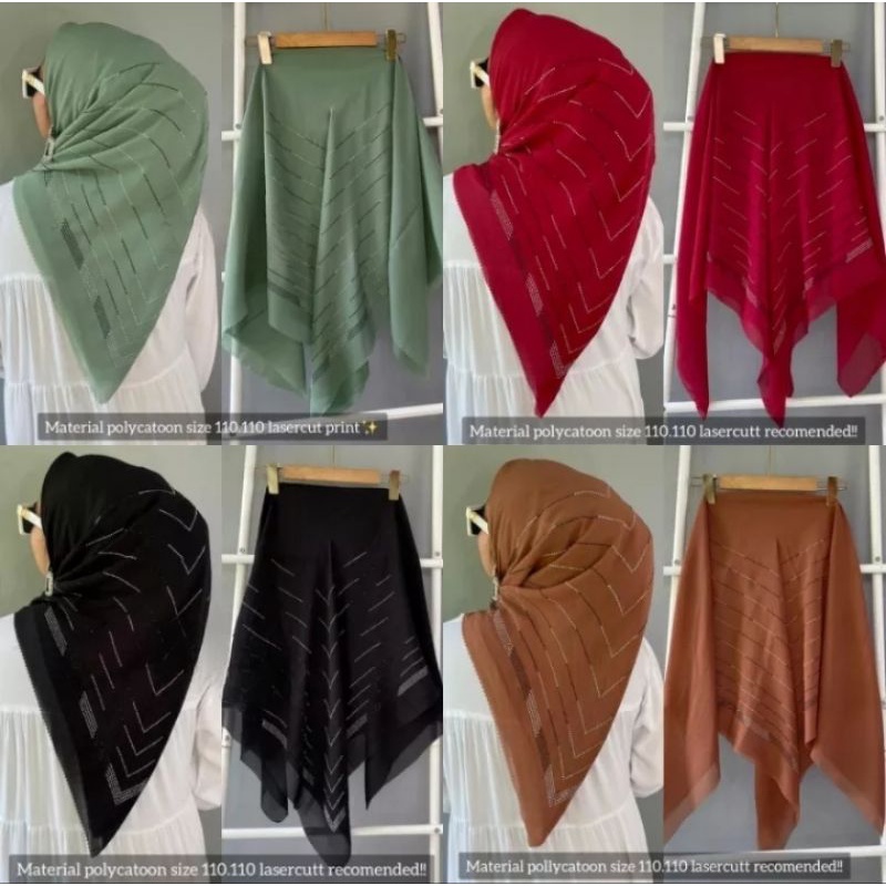 (Bisa COD) Hijab Segiempat Swarosky/Jilbab Mote Swarosky/Ukuran 110x110cm