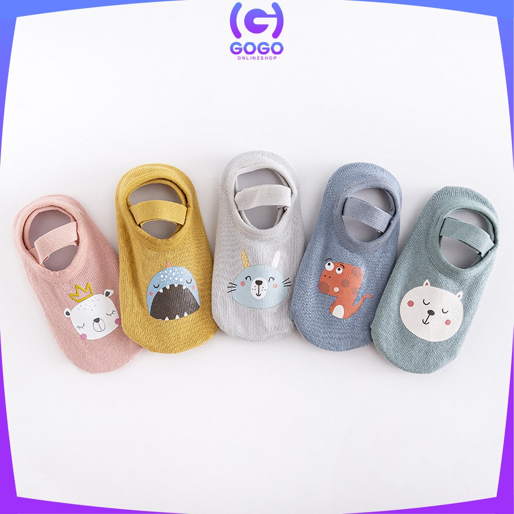 GOGO-P216 Sepatu Bayi PreWalker Kaos Kaki Anak Bayi Unisex dengan Strap Motif Kartun Hewan / Kaus Kaki Ankle Bayi / Sepatu Baby Gambar Binatang Anti Slip