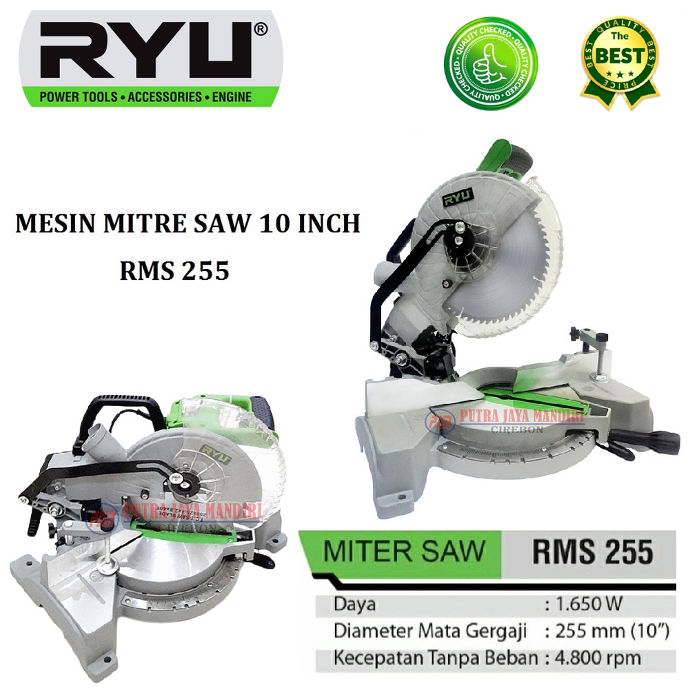 Ryu RMS 255 Mesin Potong Alumunium Kayu Miter Saw 10 Inch Miter Saw 10&quot; / Mitre Gergaji Pigura Alumunium Potong Alumunium Kayu 10 Inch