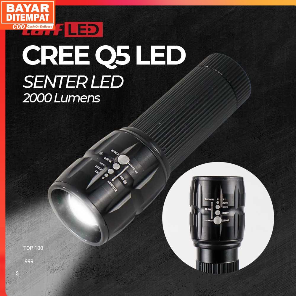( 100% ORI ) TaffLED Senter LED Flashlight Cree Q5 2000 Lumens - LF000U01
