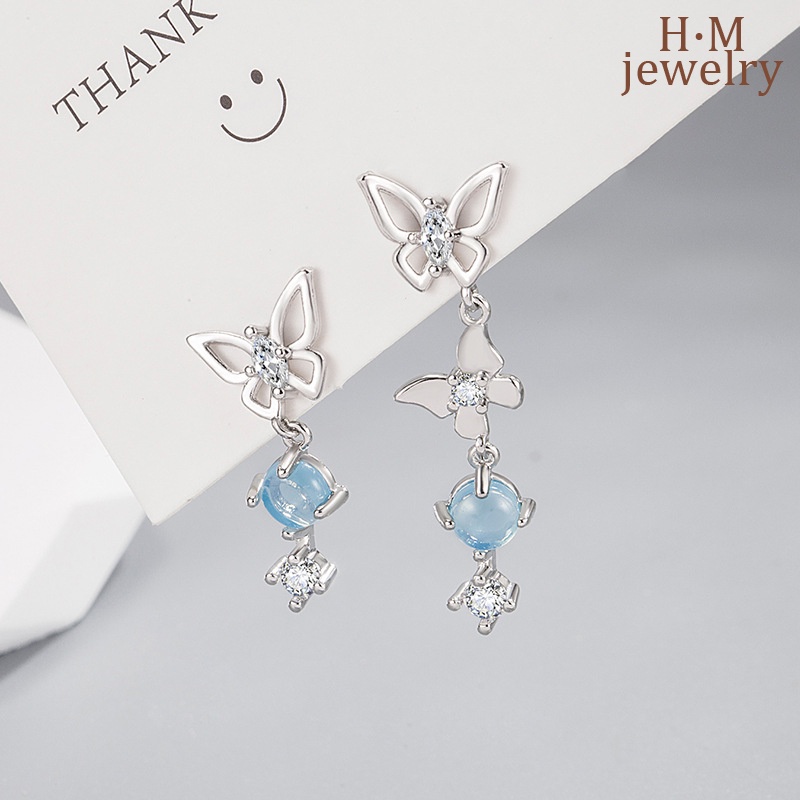 Anting Tusuk Sterling Silver 925 Desain Kupu-Kupu Asimetris Simple Untuk Wanita 2022