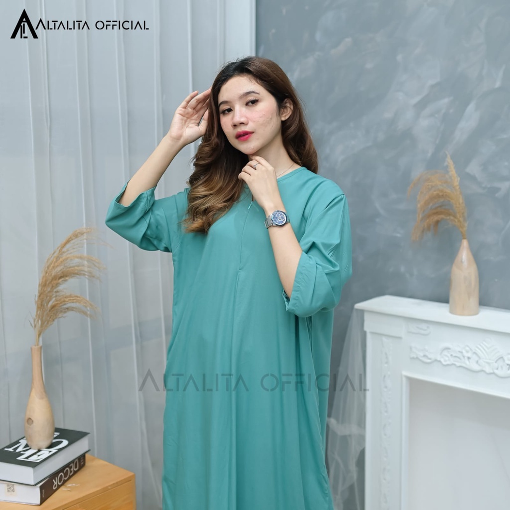 Altalita - Daster Rayon Polos Panjang Lengan Tangan Panjang 3/4 Long Dress Polos Semata Kaki Busui Homedress Lengan Panjang Jumbo LD 120 Bahan Katun Adem Tebal Premium