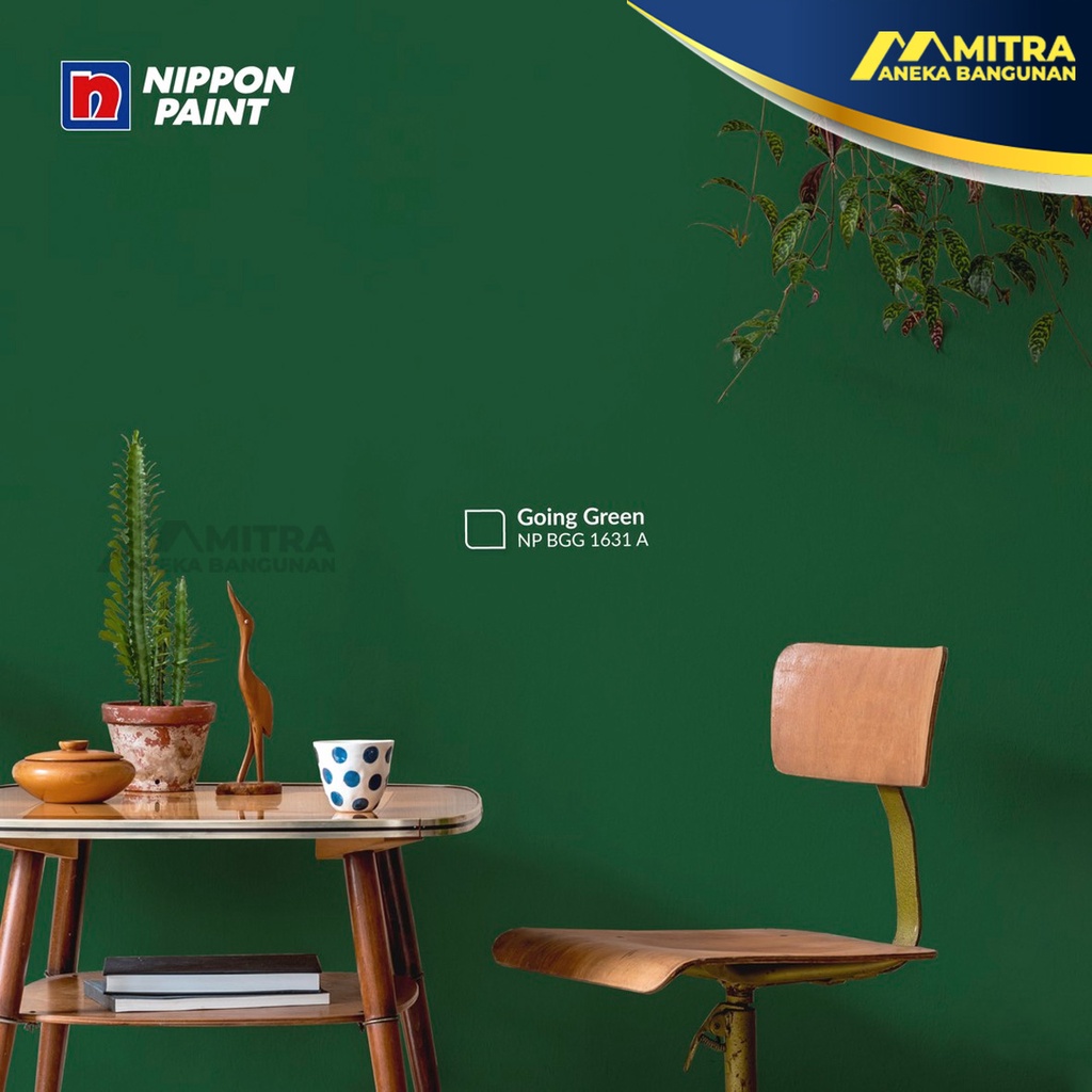 CAT TEMBOK EKSTERIOR INTERIOR NIPPON PAINT GOING GREEN NP R 1631 A / VINILEX ELASTEX SPOTLESS / HIJA