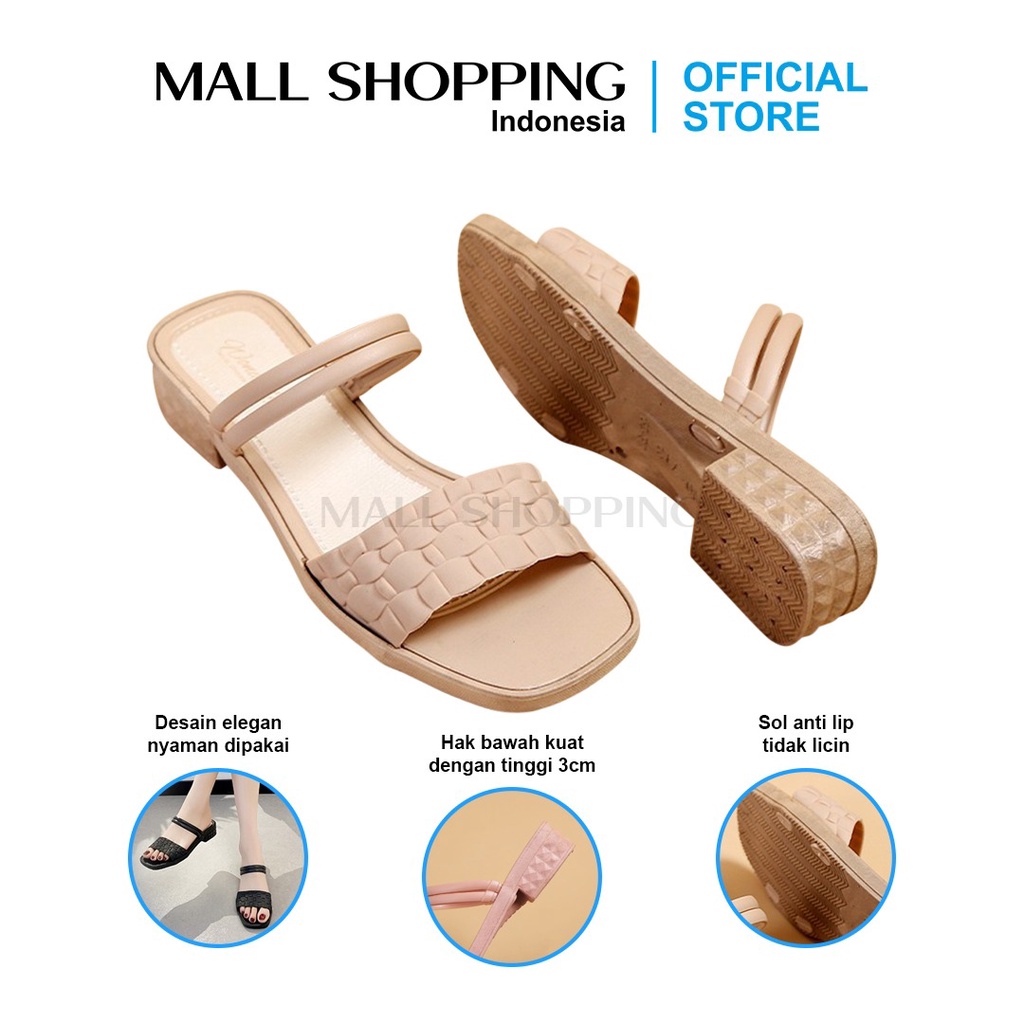 Sandal Heels Slop Kulit Buaya / Sandal Wedges Wanita Casual MALLSHOPPING