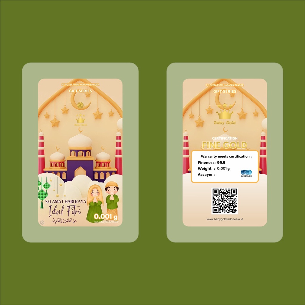 BABY GOLD 0.001 GRAM Edisi IDUL FITRI EMAS MINI LOGAM MULIA (GRATIS AMPLOP )