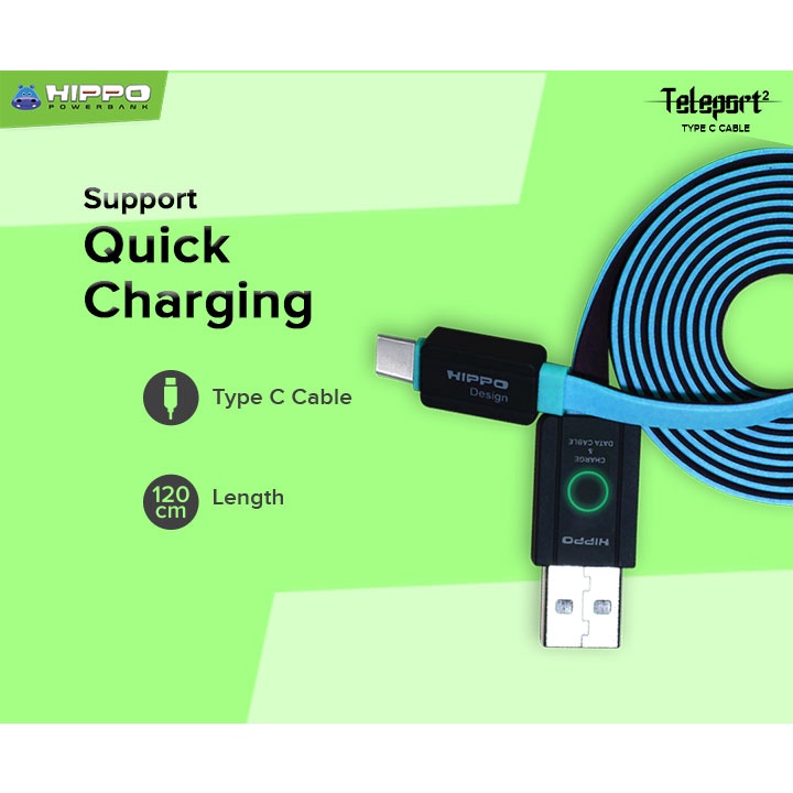 Hippo Kabel Data Teleport 2 USB to TYPE C 2.4A Quick Charge 3.0 Fast Charging Android HP Data Cable