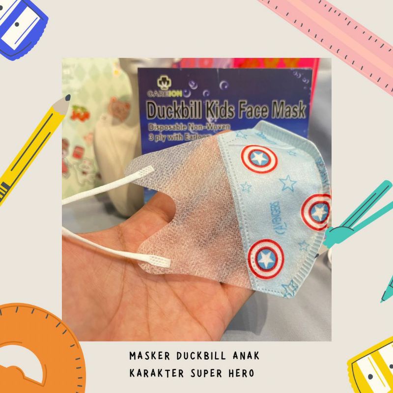 MASKER DUCKBILL ANAK / MASKER DUCK BILL MOTIF SUPER HERO 3 PLAY ISI 50 PCS