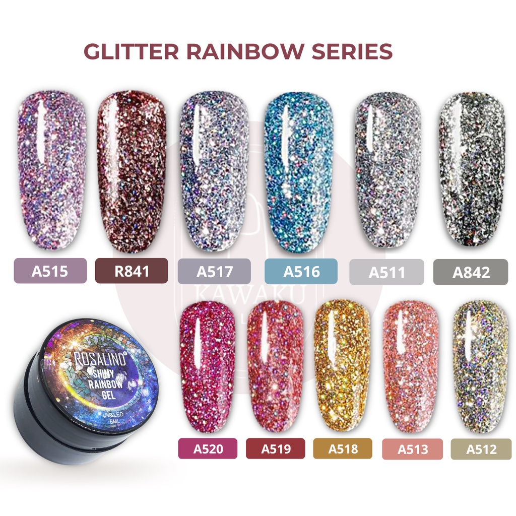 Rosalind Kutek Gel Polish UV LED Glitter Mono &amp; Rainbow