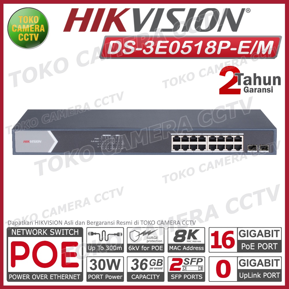 SWITCH POE GIGABIT 16 PORT 2 SFP HIKVISION DS-3E0518P-E/M