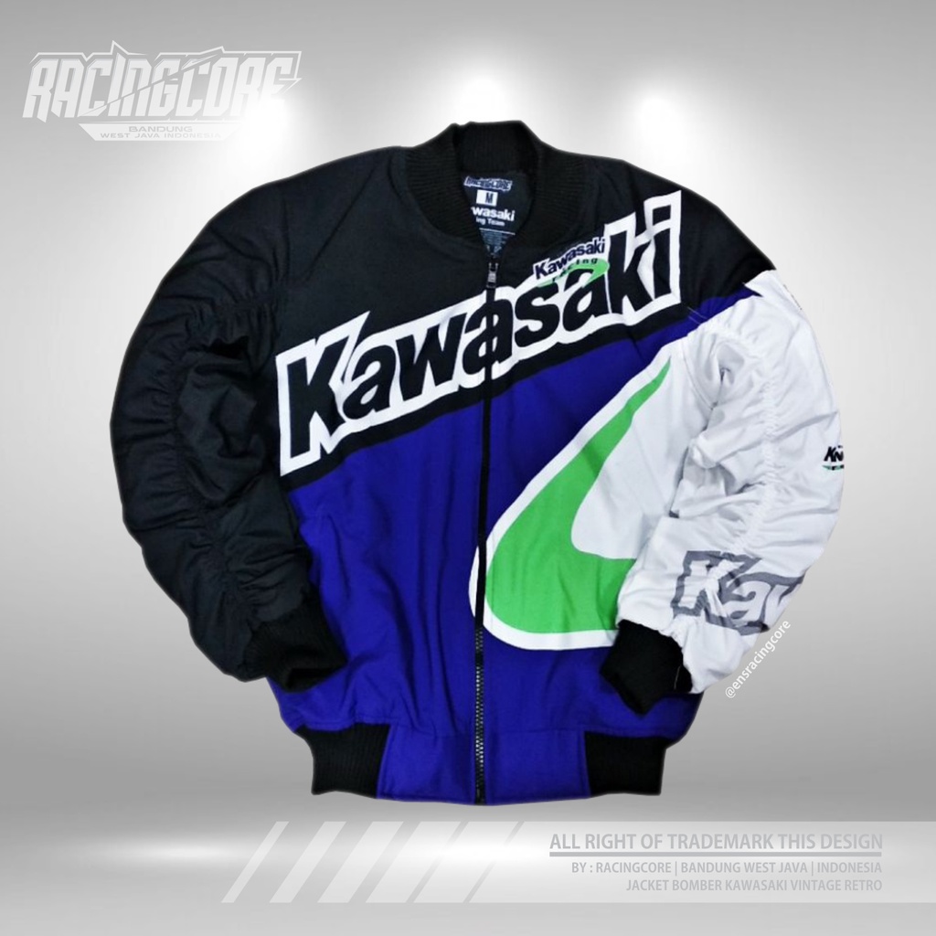 JAKET KAWASAKI VINTAGE RETRO JAKET BOMBER NINJA RR ZX25R BAHAN TASLAN WP UNISEKS